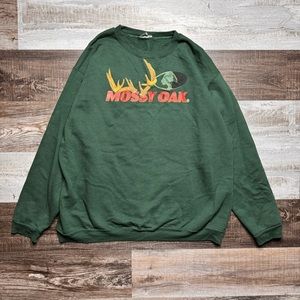 Mossy Oak Green Fleece Mens Pullover Sweatshirt Hunting Deer Size Large Cut Tag